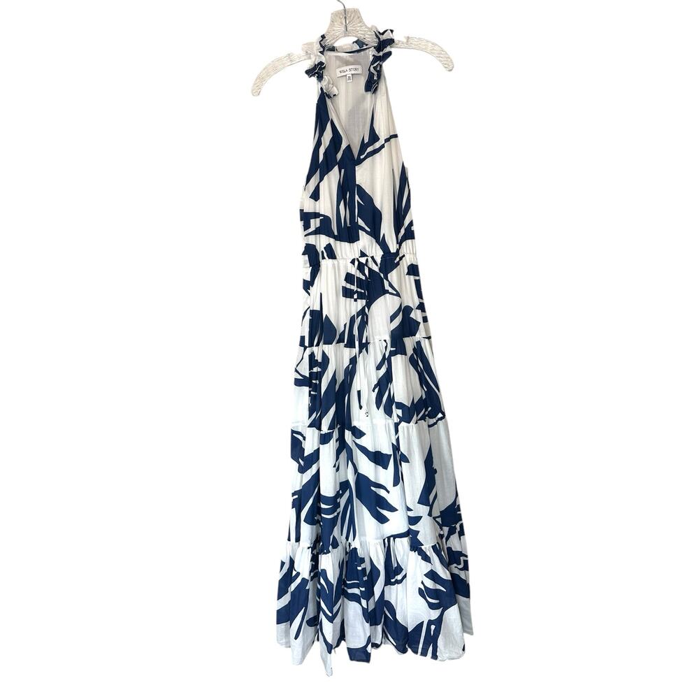 Willa Story Blue White Flowy Whimsical Tiered Broomstick Maxi Dress Size XS‎